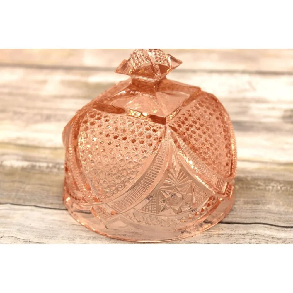 Vintage EAPG Massachusetts Pattern,‎ Pink Depression Glass, Butter Dish